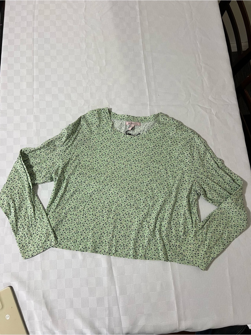 BCBGeneration Mint Green Floral Long-Sleeve Tee